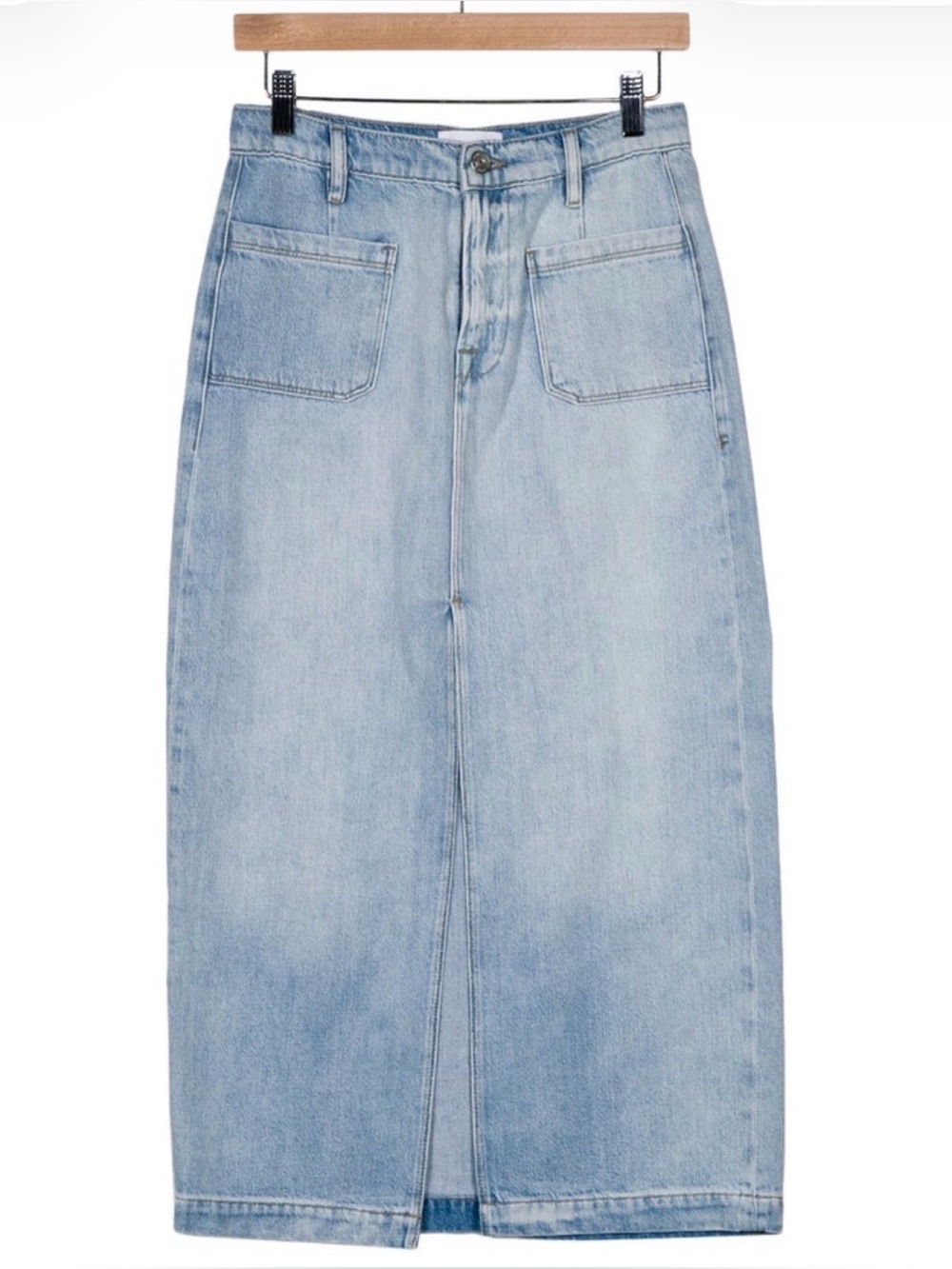 Frame Denim Light Blue Straight Midi Denim Skirt